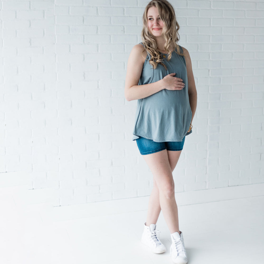 Sasha nursing top in steel blue - New Genes Maternity Wear