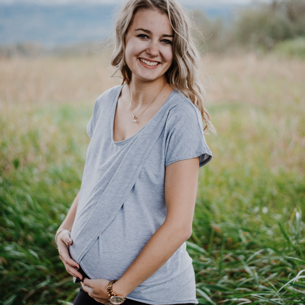 Skyler short sleeve nursing top in light grey - New Genes Maternity Wear