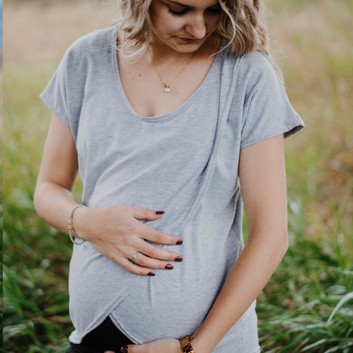 Skyler short sleeve nursing top in light grey - New Genes Maternity Wear