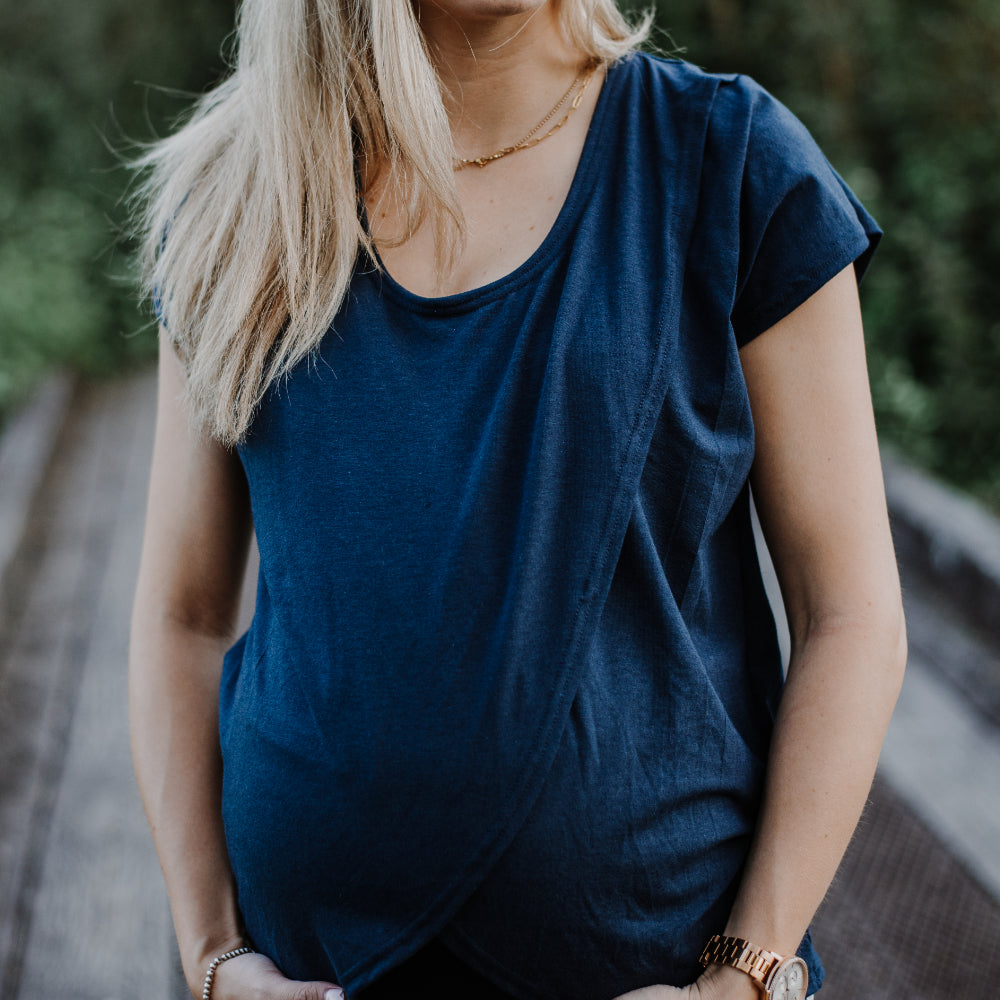 Skyler short sleeve nursing top in navy - New Genes Maternity Wear