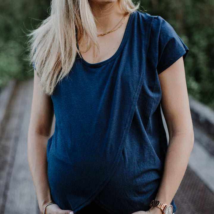 Skyler short sleeve nursing top in navy - New Genes Maternity Wear