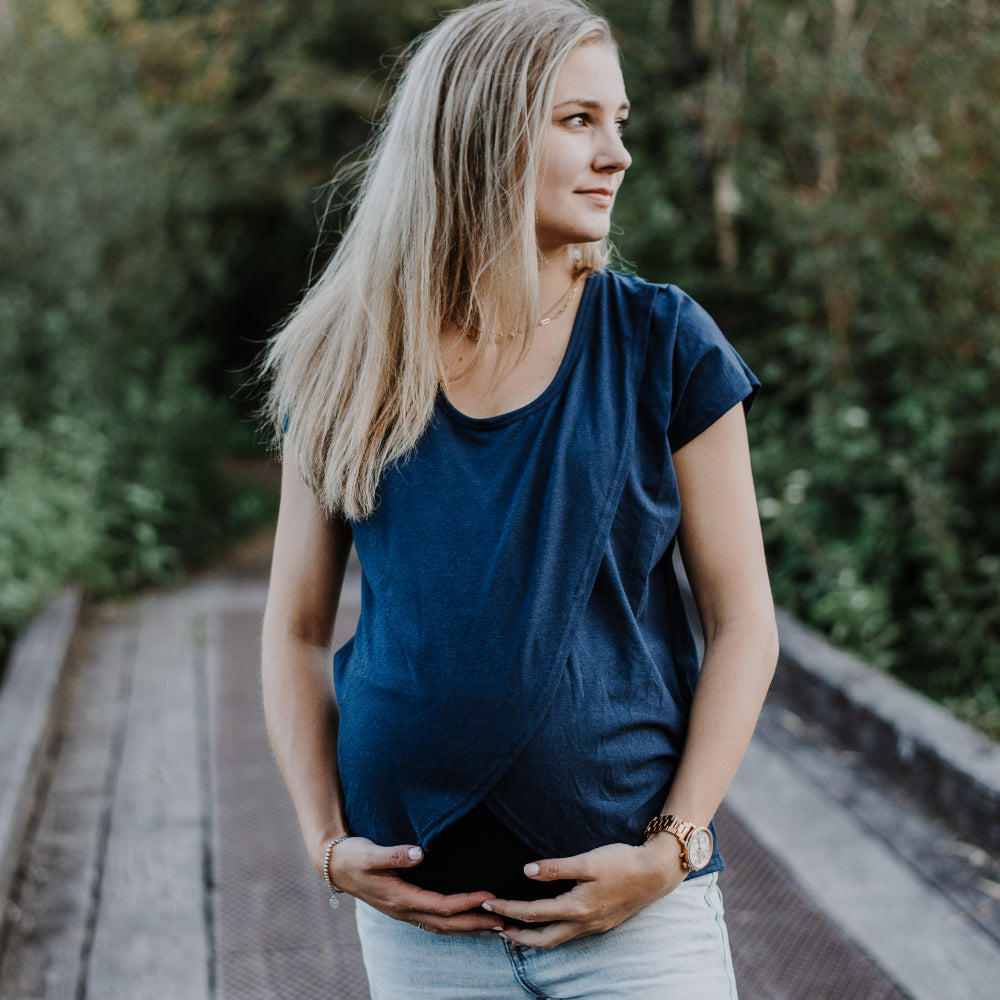 Skyler short sleeve nursing top in navy - New Genes Maternity Wear