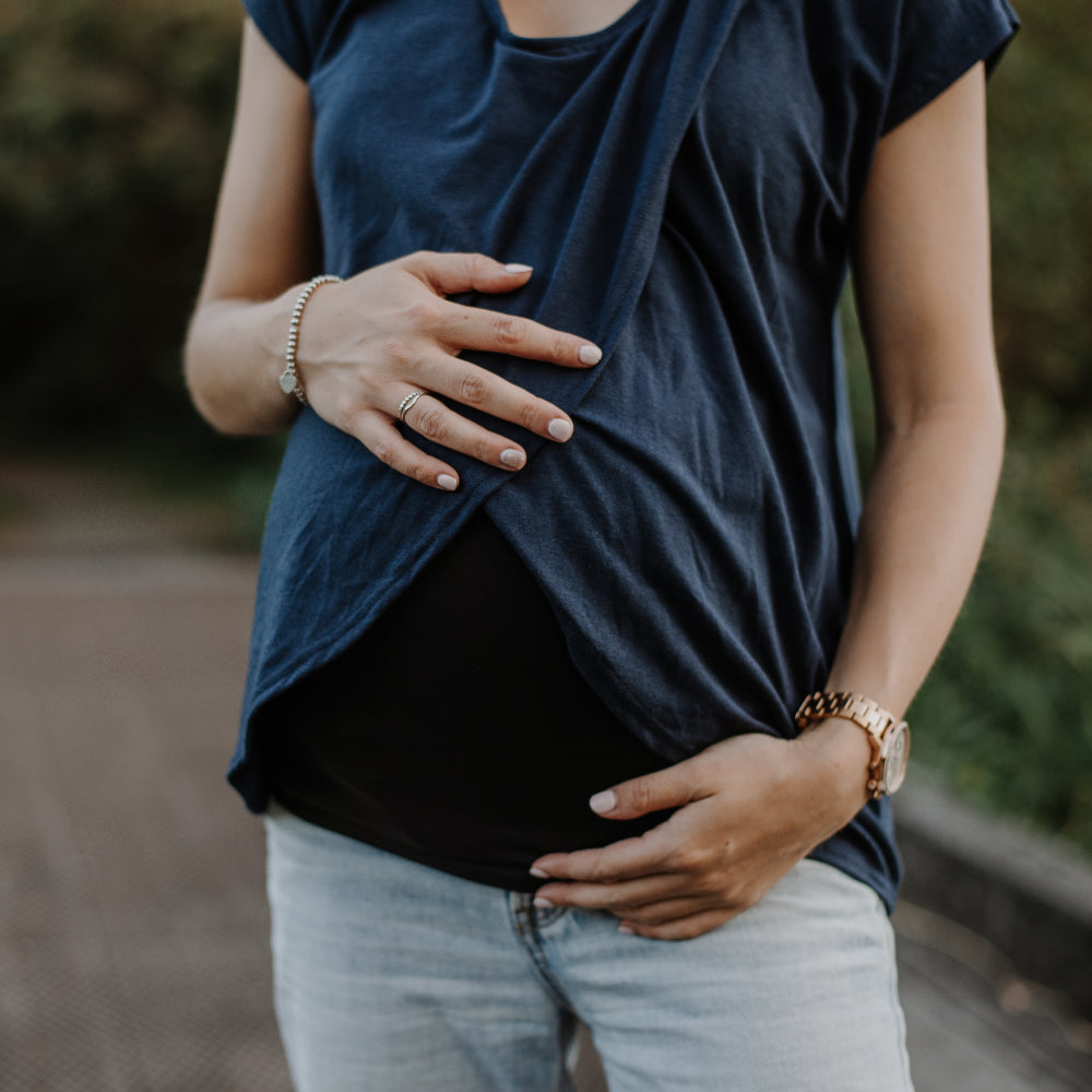 Skyler short sleeve nursing top in navy - New Genes Maternity Wear