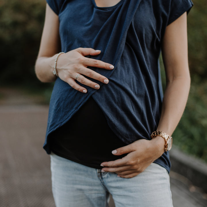 Skyler short sleeve nursing top in navy - New Genes Maternity Wear