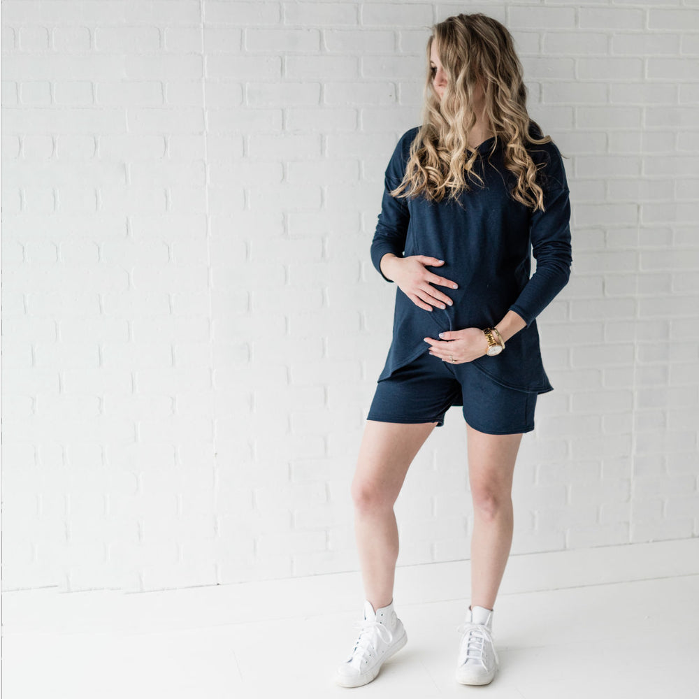 Nadia maternity jogger shorts in navy - New Genes Maternity Wear