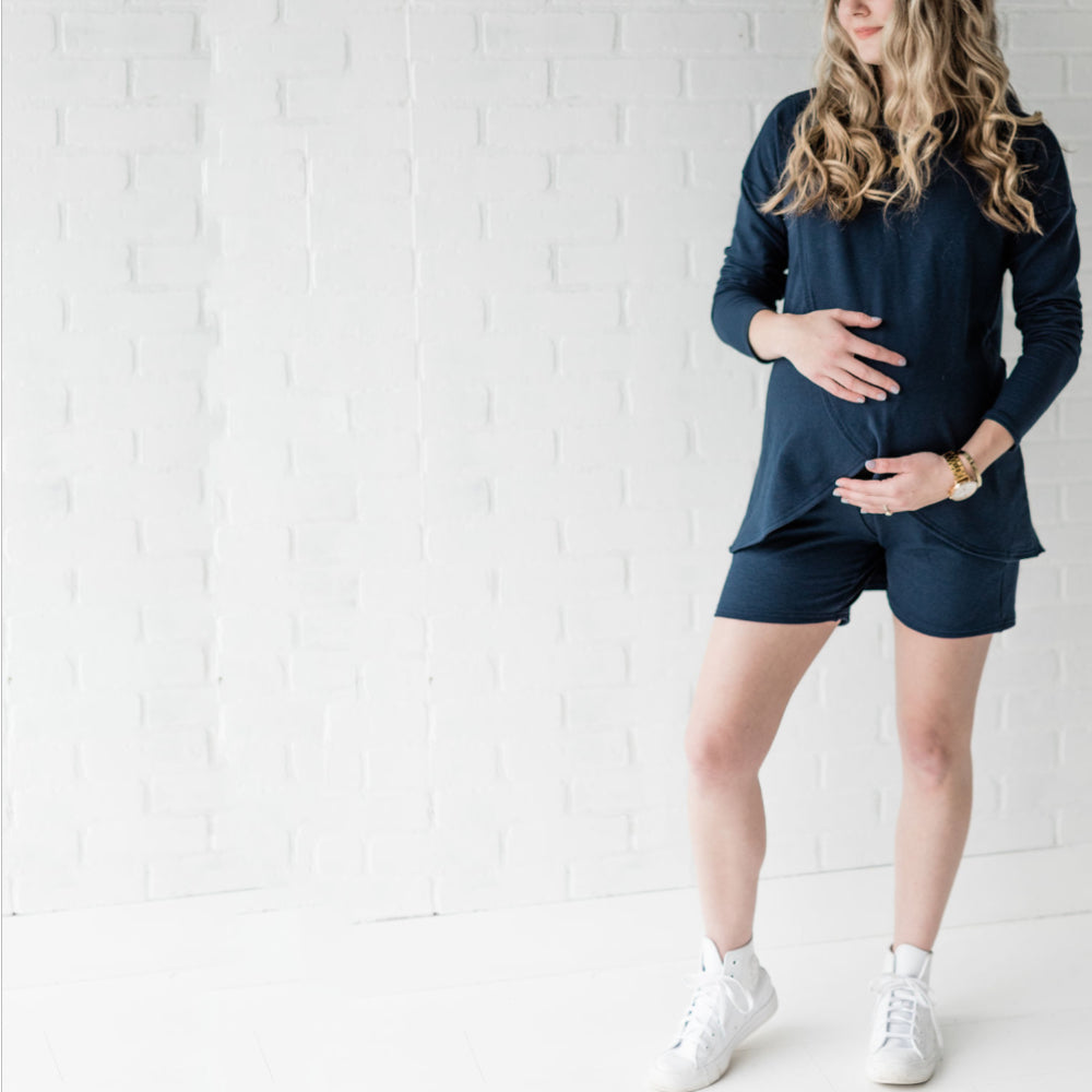 Nadia maternity jogger shorts in navy - New Genes Maternity Wear