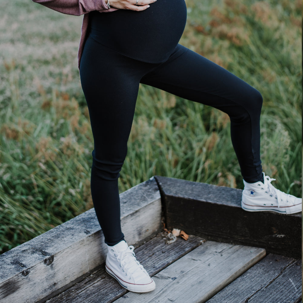 Lynx ribbed black maternity legging - New Genes Maternity Wear
